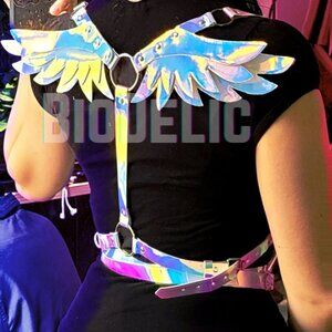Iridescent Wings Harness. Rave Outfit. Bra Top Harness Fairy Wings Rave Festival